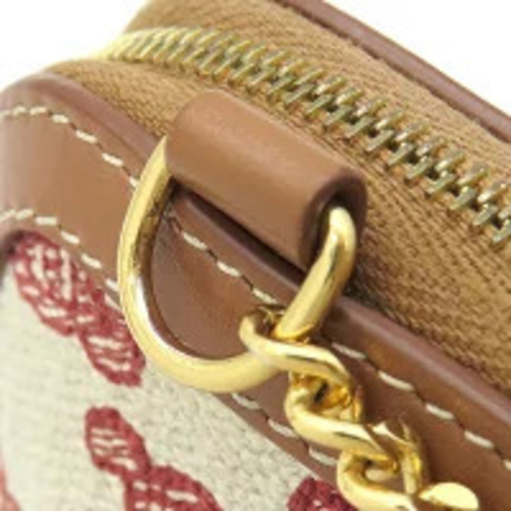 Celine Triomphe Shoulder Bag Chain Clutch Canvas Leather Brown Beige Red - Picture 7 of 11